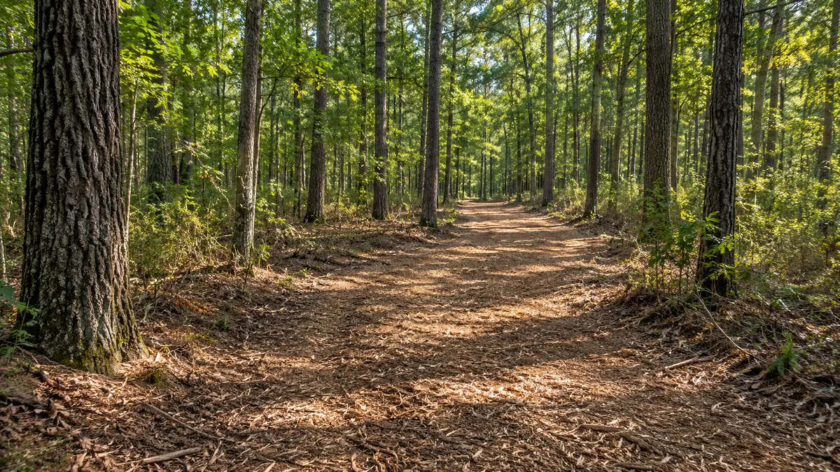 Newly opened access trail through mature Georgia woodland